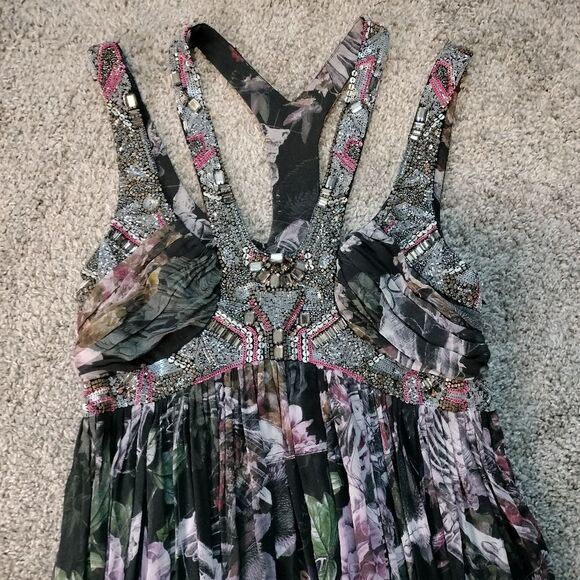 All Saints Retro Cavalry Harness Skeleton Floral Black Silk Maxi Dress Sz 10 - Picture 2 of 9